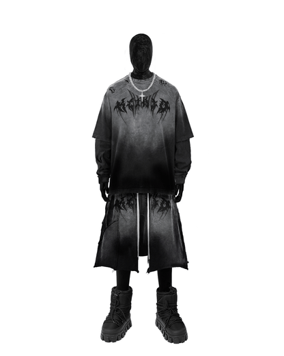 KIIKIO Gothic Logo Distressed Oversized T-Shirt