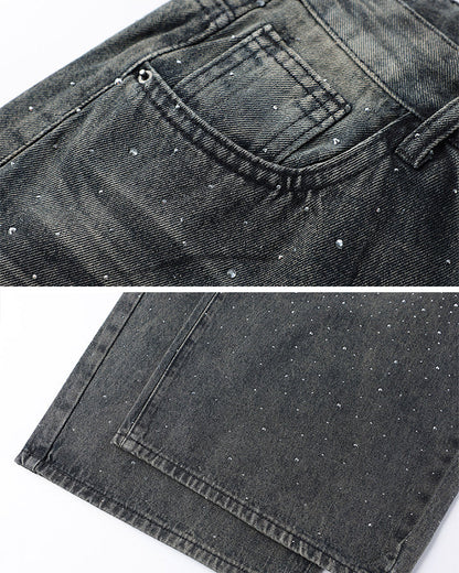 Washed Rhinestone Balloon Leg Jeans