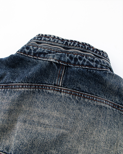 Vintage Washed Denim Zip-Up Jacket
