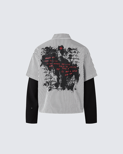 Gothic Graffiti Stripe Layered Shirt
