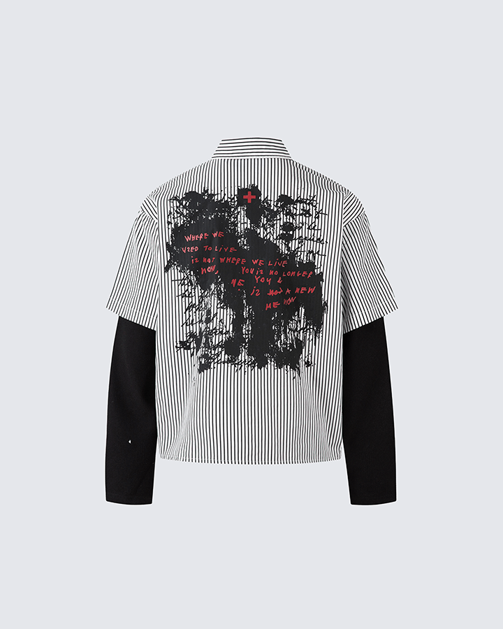 Gothic Graffiti Stripe Layered Shirt
