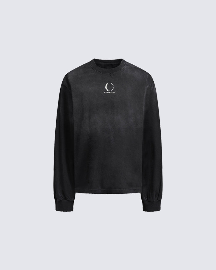 Distressed Crewneck Long Sleeve T-Shirt