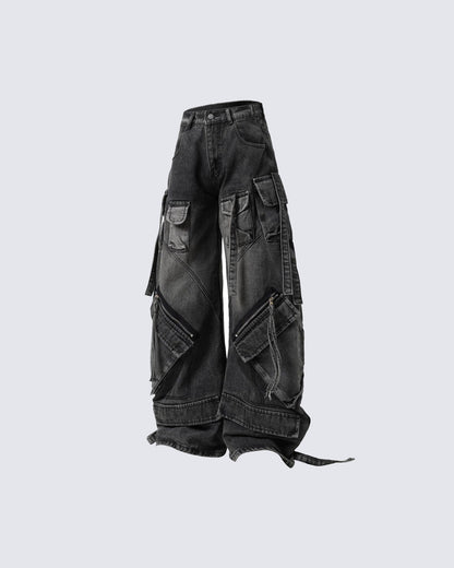 Retro Multi-Pocket Cargo Denim Pants