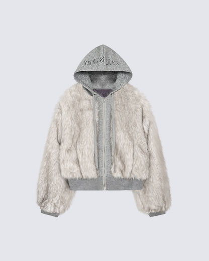Faux Fur Layered Hooded Jacket