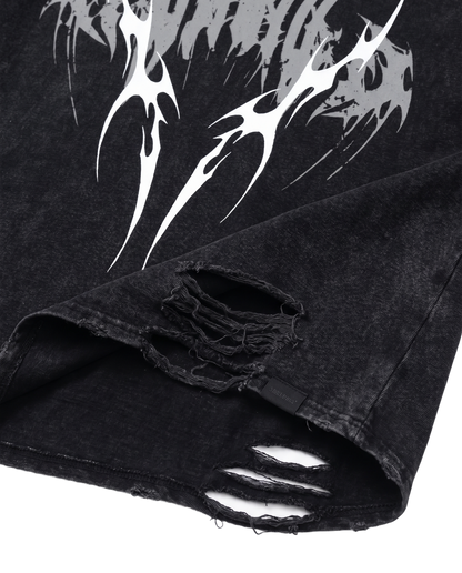 Distressed Urban Graphic Hoodie With Bat Ears