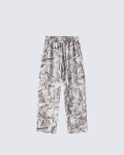 Fleece-Lined Camouflage Print Straight-Leg Pants