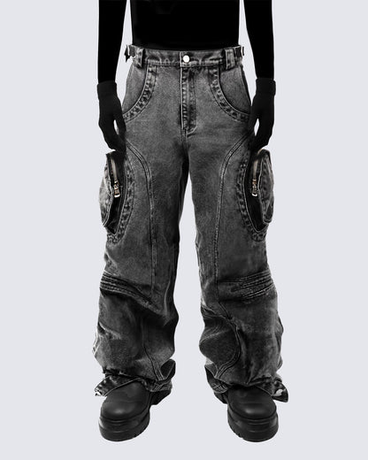 Bold Retro-Washed Black Denim Pants by KIIKIO