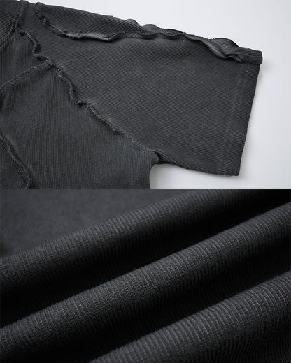 Dark Washed Deconstructed Seam Short Sleeve T-Shirt