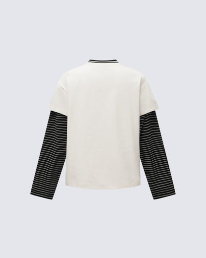 Fake Two-Piece Printed Long Sleeve T-Shirt