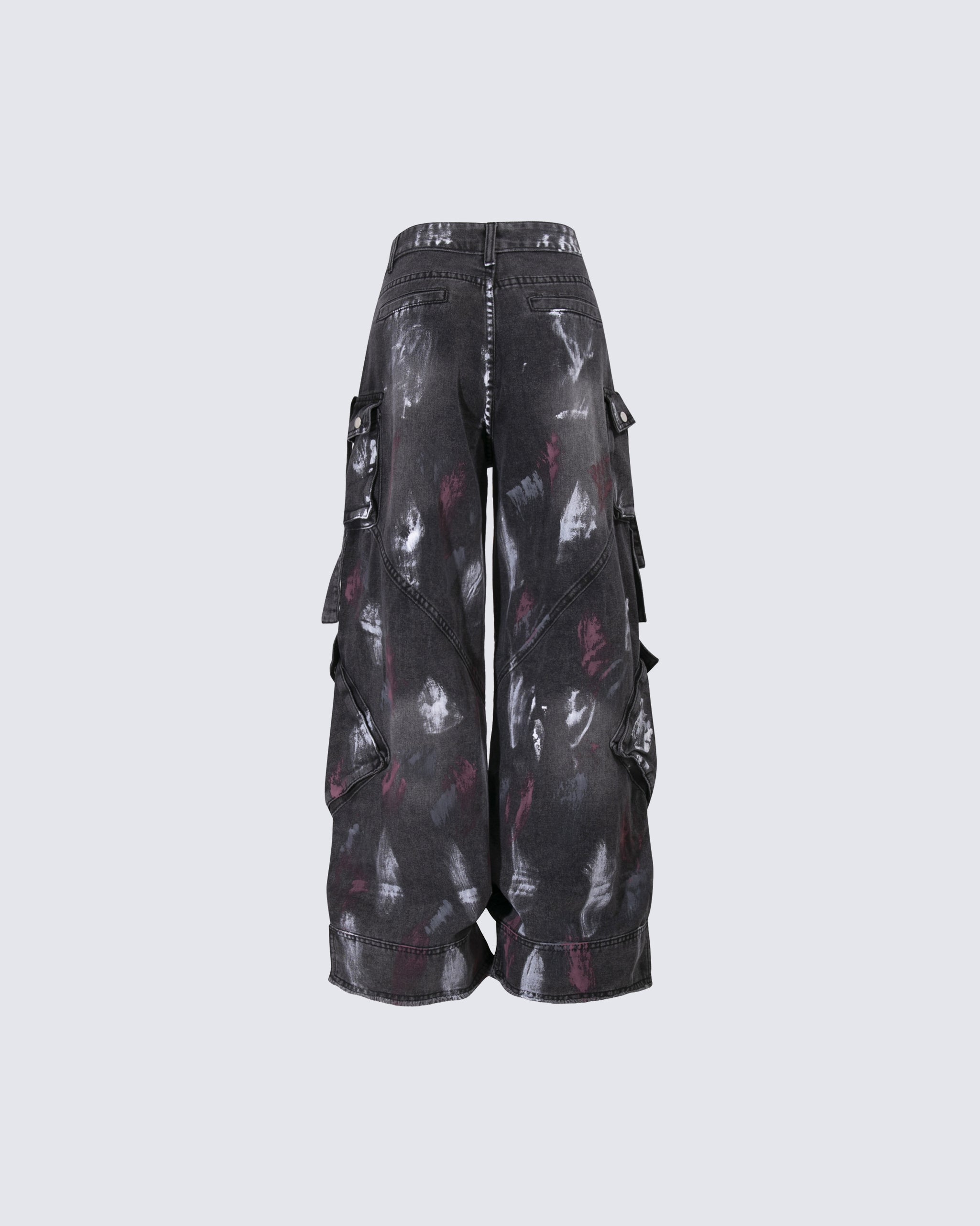 Deconstructed Graffiti Strap Cargo Jeans
