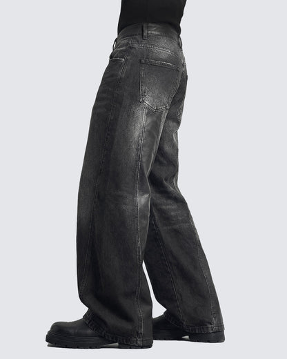 LOW SATURATION-Washed Wide-Leg Denim Pants