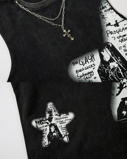 Distressed Graphic Street Sleeveless Tank