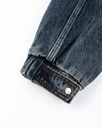 Vintage Washed Denim Zip-Up Jacket