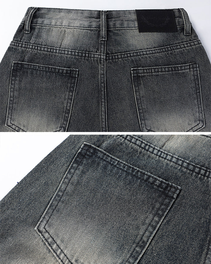Washed Rhinestone Balloon Leg Jeans