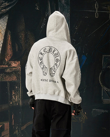 New Vintage Gothic Print Zip Hoodie