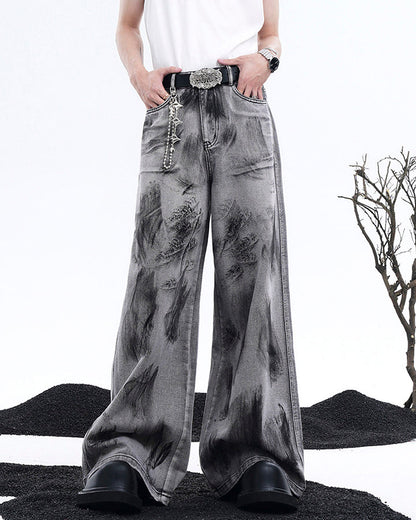 Vintage Ink Washed Wide Leg Jeans