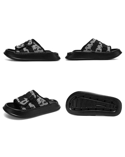 Black Mesh Double Strap Platform Slides