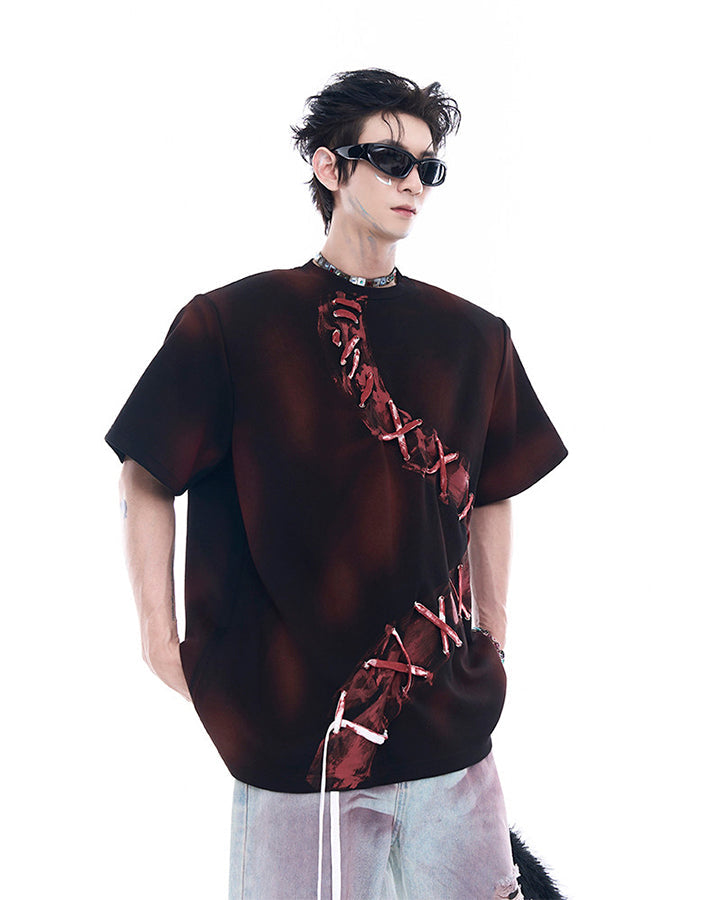 Dark Red Niche Heavy Spray Dye T-Shirt