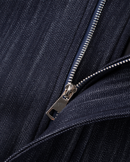 Denim Stand Collar Zip-Up Jacket