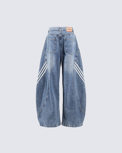 Washed Side Stripe Panel Denim Pants