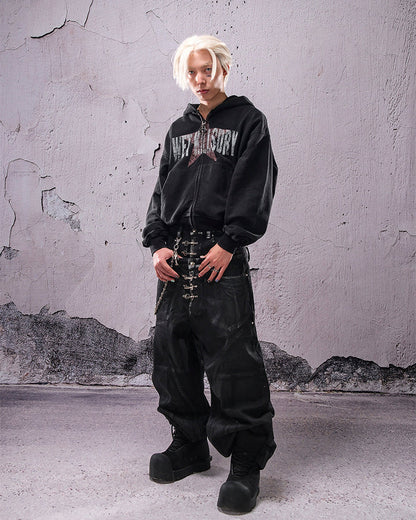 Double Waist Silver Wash Baggy Street Pants
