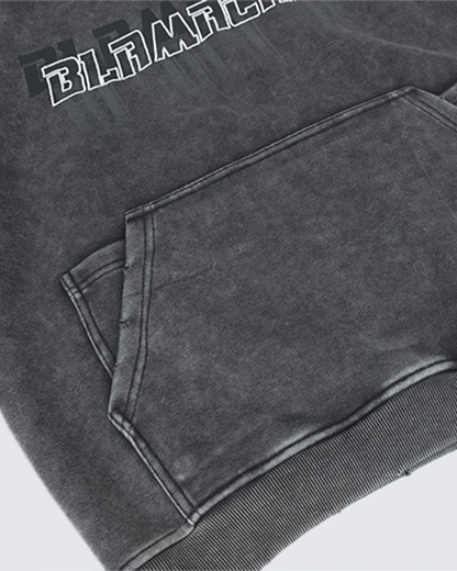 Washed Letter Print Hoodie with Utility Pocket