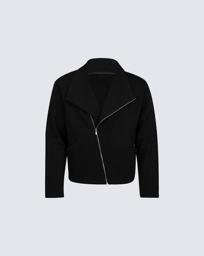 Minimalist Asymmetric Zip Stand Collar Jacket