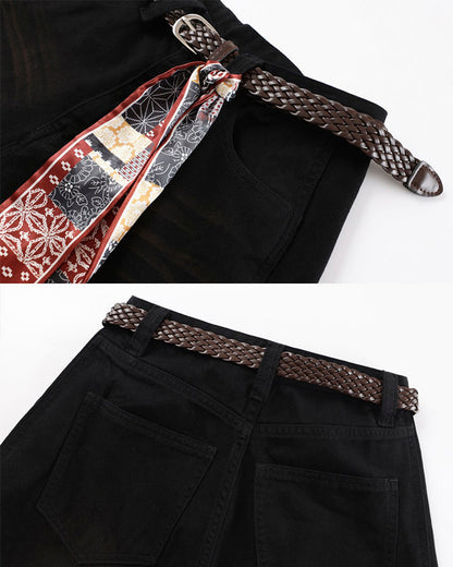 Scarf Belt Wide Leg Denim Pants