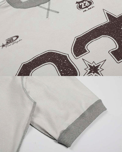 Vintage Number Print Contrast Trim T Shirt