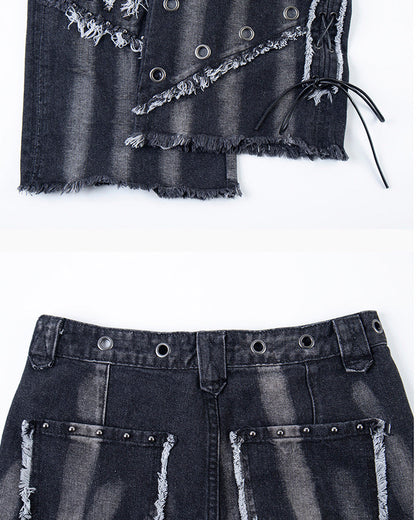 Heavy Distressed Washed Denim Jeans