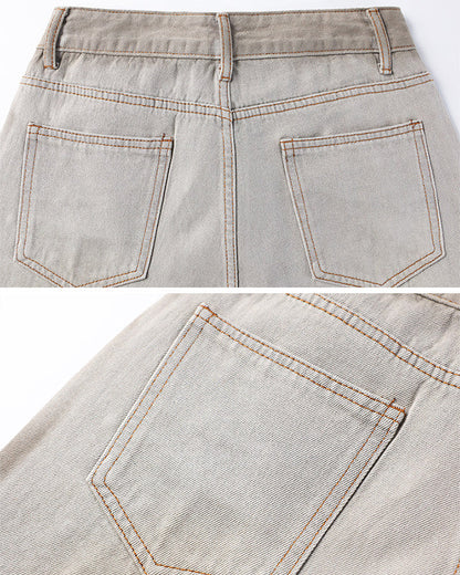 Khaki Washed Rhinestone Balloon Leg Jeans