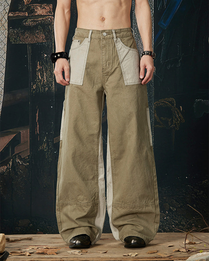 Vintage Chic Two-Tone Cargo Pants