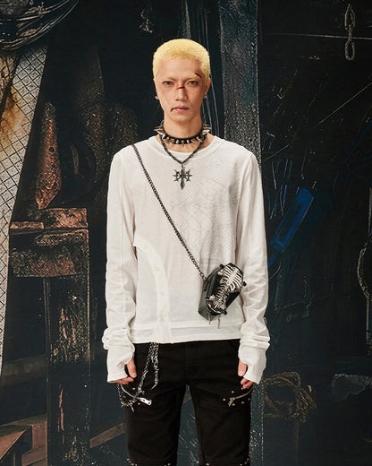 American Skeleton Texture Layered Long T-Shirt