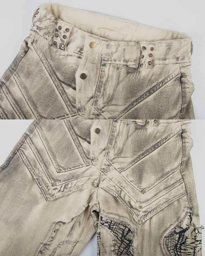 New Distressed Washed Wide Leg Jeans