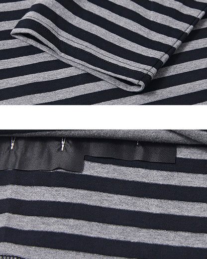 Subculture Cross Embroidered Striped Long Sleeve