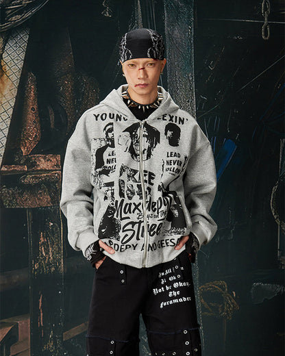 American Street Portrait Graffiti Zip-Up Hoodie