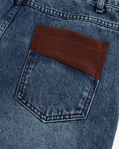 Leather Patch Pocket with Studded Detail Denim Pants