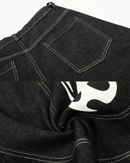 Flame Panel Seven-Length Denim Shorts
