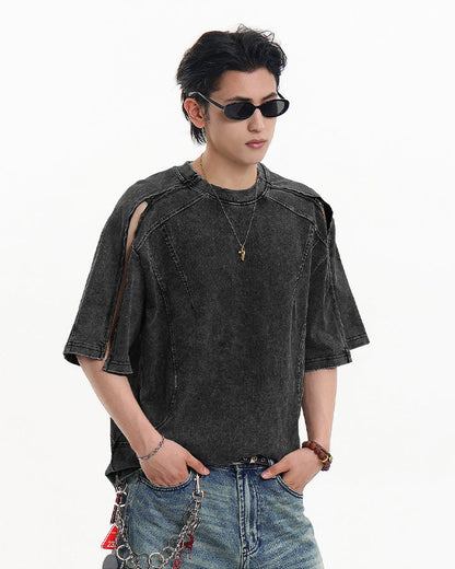 American Yabi Washed Distressed Design Short T-Shirt