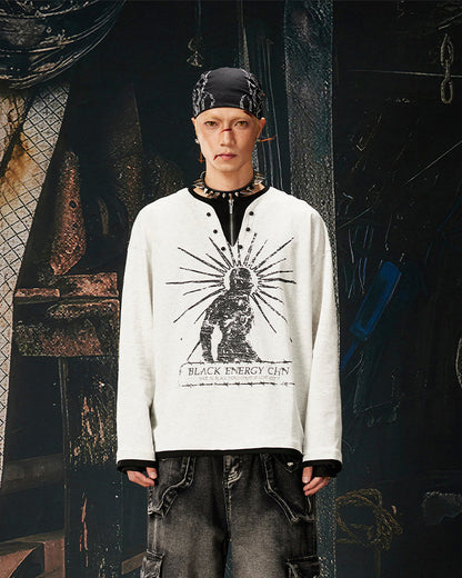 Fake Two-Piece Long Sleeve Zipper Tee