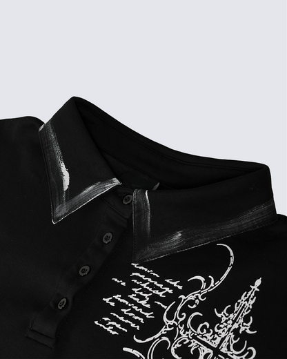 Vintage Gothic Cross Washed Polo Shirt