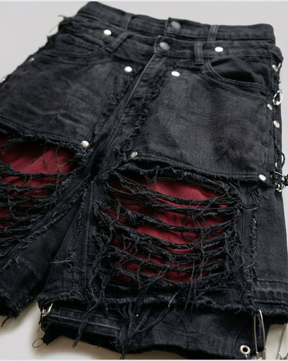 New Raw Hem Ripped Black Jean Shorts
