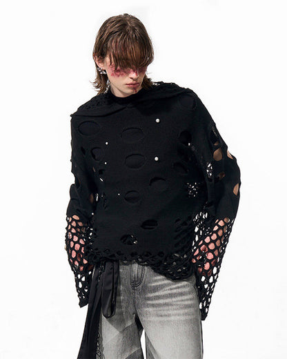 Spring Hollow Out Hoodie Knit Sweater