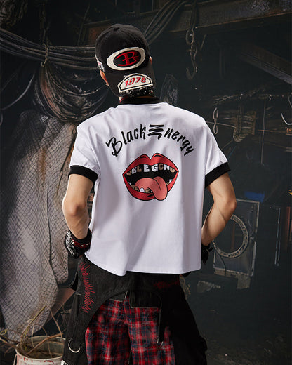 American Style Lip Print Regular-Shoulder T-Shirt
