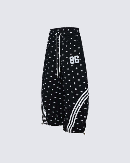 Star Print Embroidered Wide Leg Sweatpants