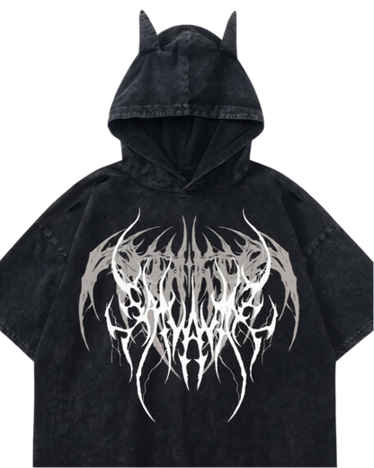 Gothic Hooded Skull Print T-shirt