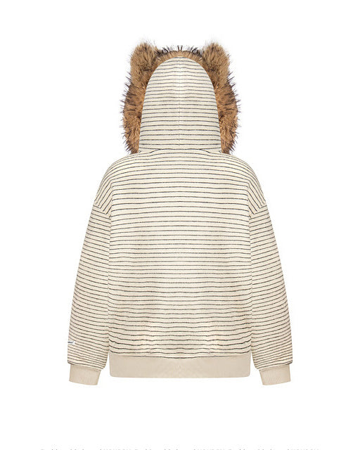 Autumn/Winter Striped Furry-Ear Hoodie