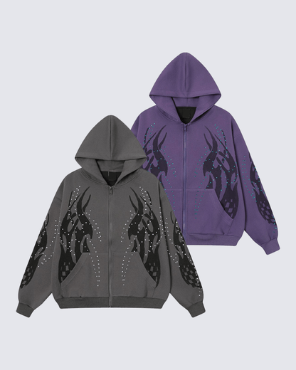 Rhinestone Flame Graphic Hoodie