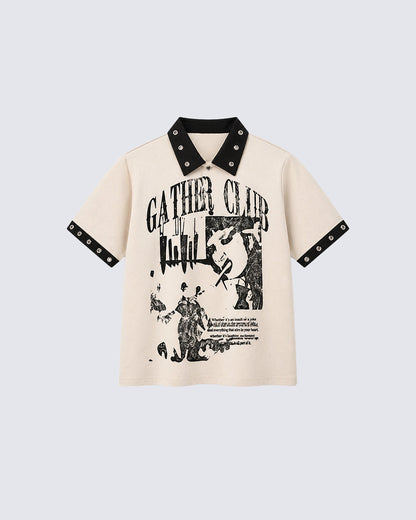 Graphic Stud Collar Contrast Tee