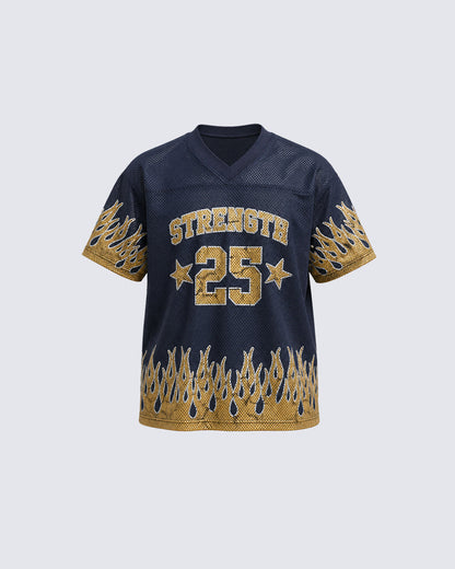 Flame Print Mesh Jersey Casual Tee